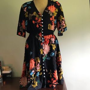 Black floral button up Dress